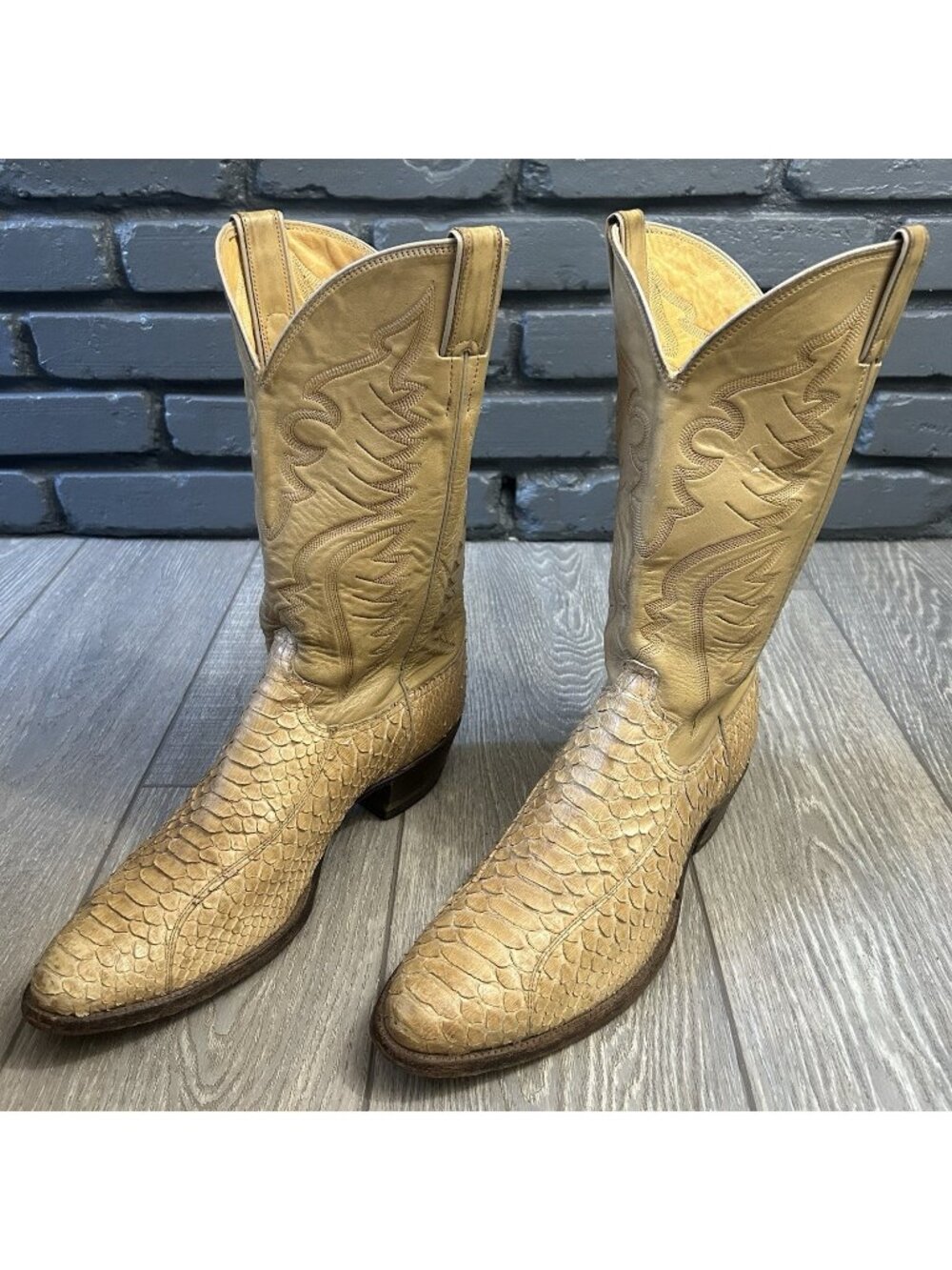 Justin Vintage Snakeskin Cowboy Boots Mens 11.5 D